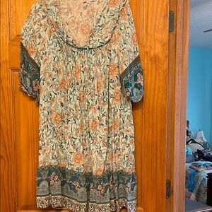 Floral Green and Orange Mini Dress